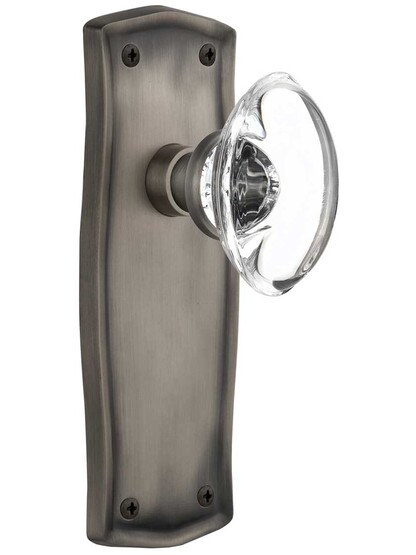 Prairie Door Set with Oval Crystal Glass Knobs - No Keyhole in Antique Pewter .